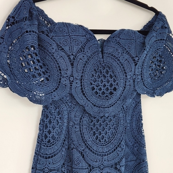 Lulus Bellissimo Teal Off-The-Shoulder Bodycon Lace Dress Size XS - Picture 4 of 9